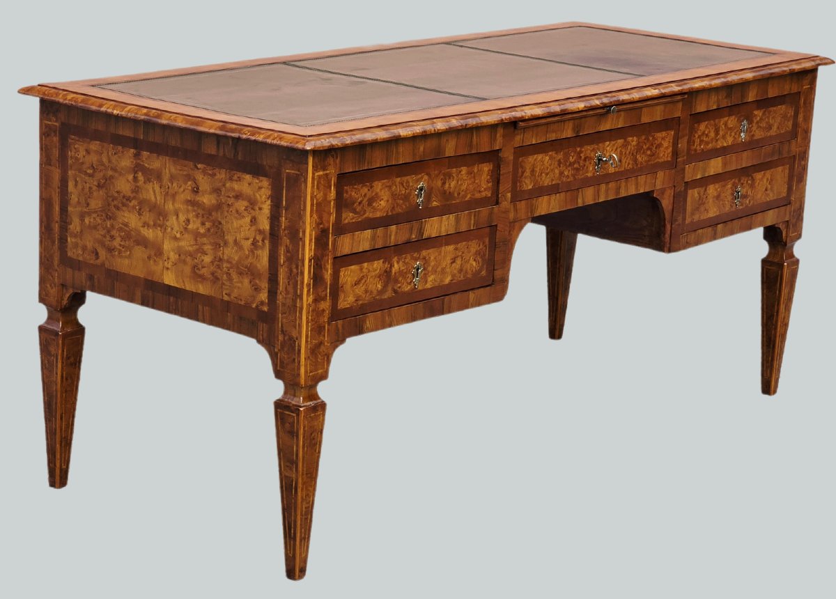 Large Neoclassical Center Desk Made Of Elm Burl, Emilia, Late 18th–early 19th Century-photo-2