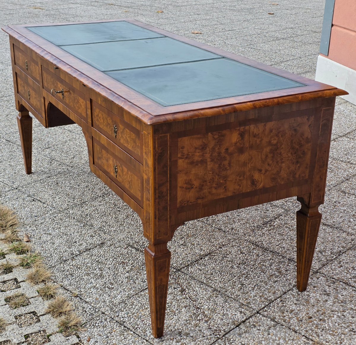 Large Neoclassical Center Desk Made Of Elm Burl, Emilia, Late 18th–early 19th Century-photo-3