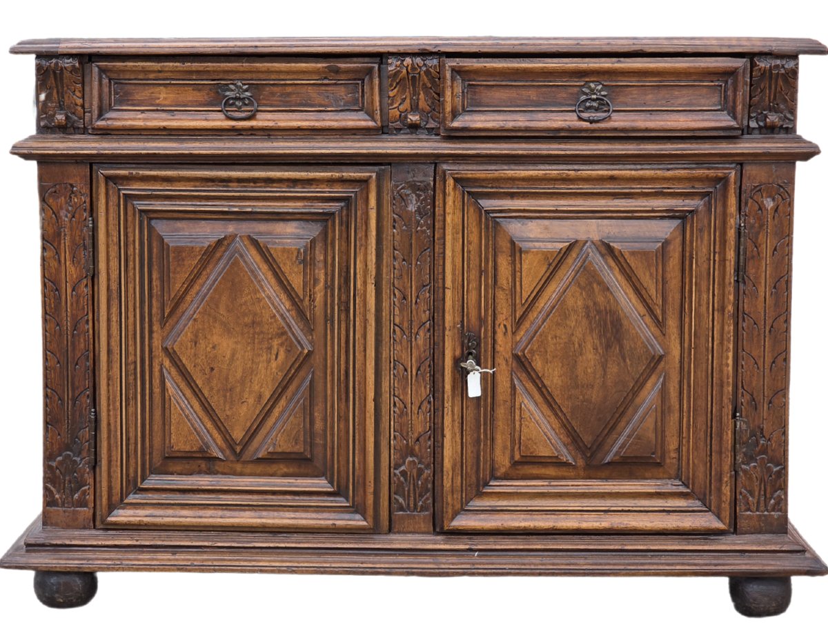 Sideboard Made Of Solid Walnut, Northern Italy, 17th Century