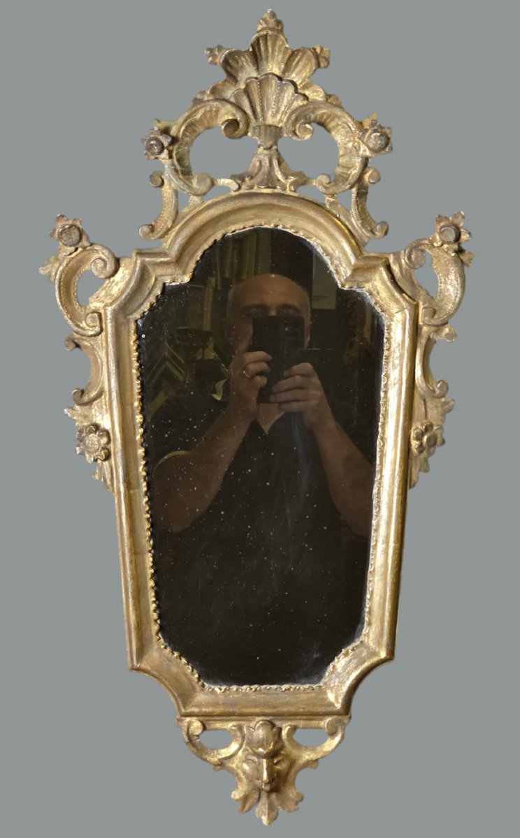 Pair Of Venetian Mirrors In Carved And Gilded Wood – Mid-20th Century-photo-3