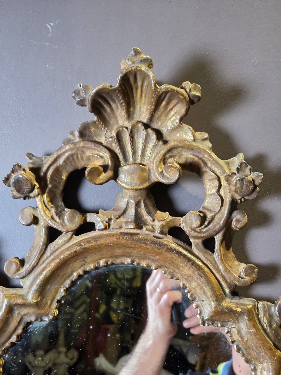 Pair Of Venetian Mirrors In Carved And Gilded Wood – Mid-20th Century-photo-4