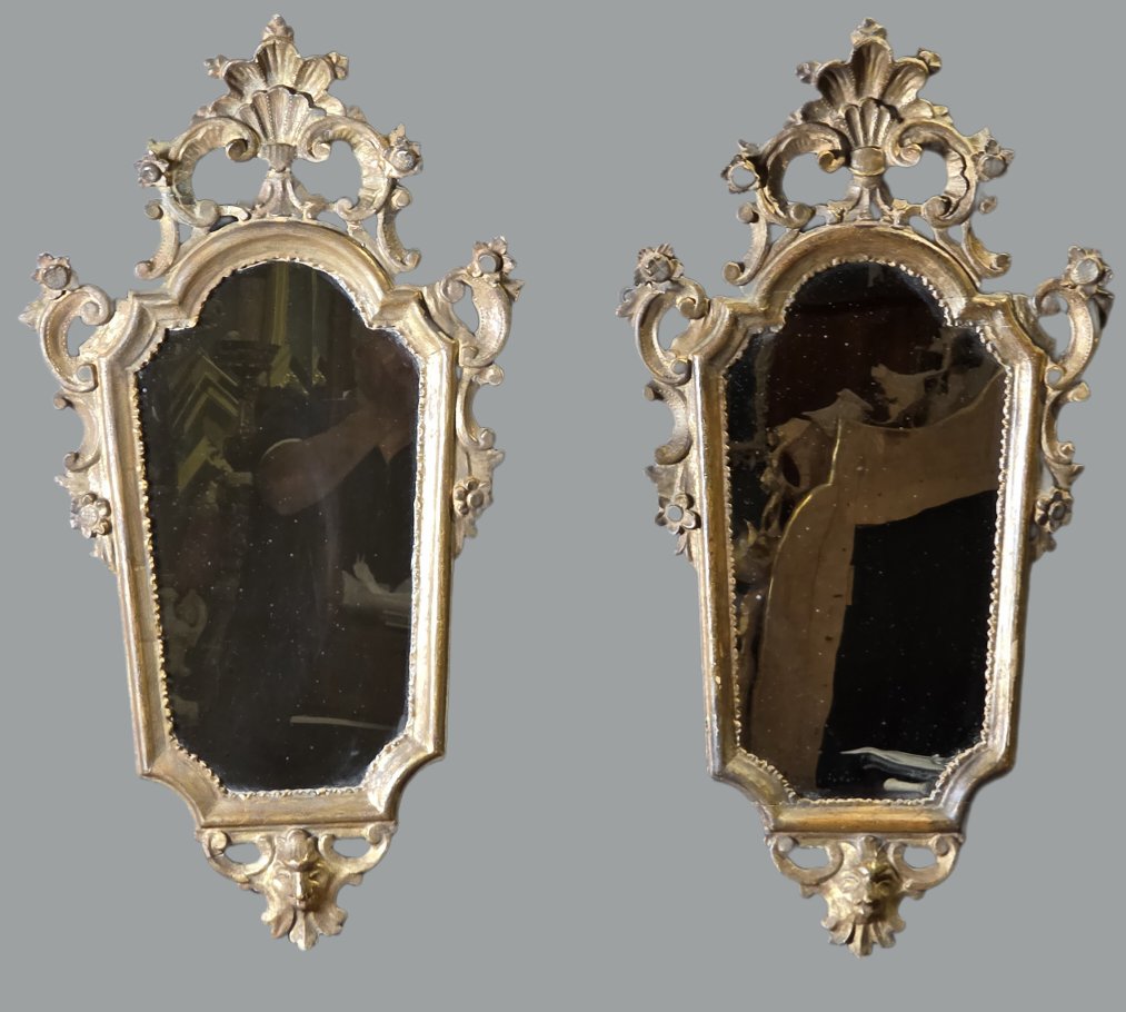 Pair Of Venetian Mirrors In Carved And Gilded Wood – Mid-20th Century