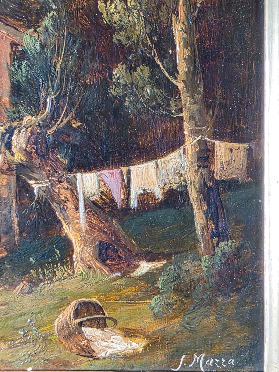 Salvatore Mazza (1819–1886) – Lavandières près d'un puits  – Huile sur carton-photo-3