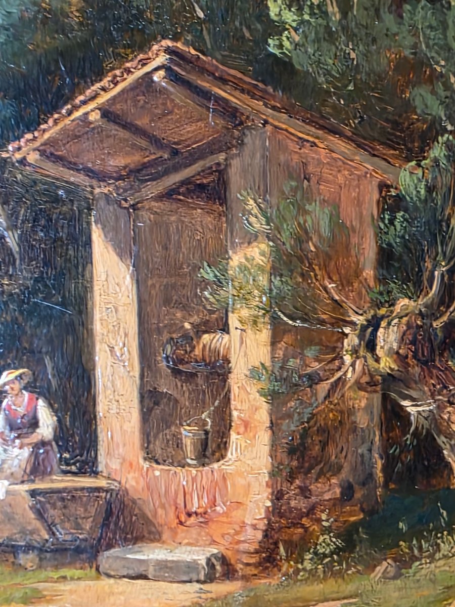 Salvatore Mazza (1819–1886) – Lavandières près d'un puits  – Huile sur carton-photo-1