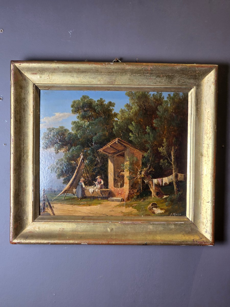 Salvatore Mazza (1819–1886) – Lavandières près d'un puits  – Huile sur carton-photo-3