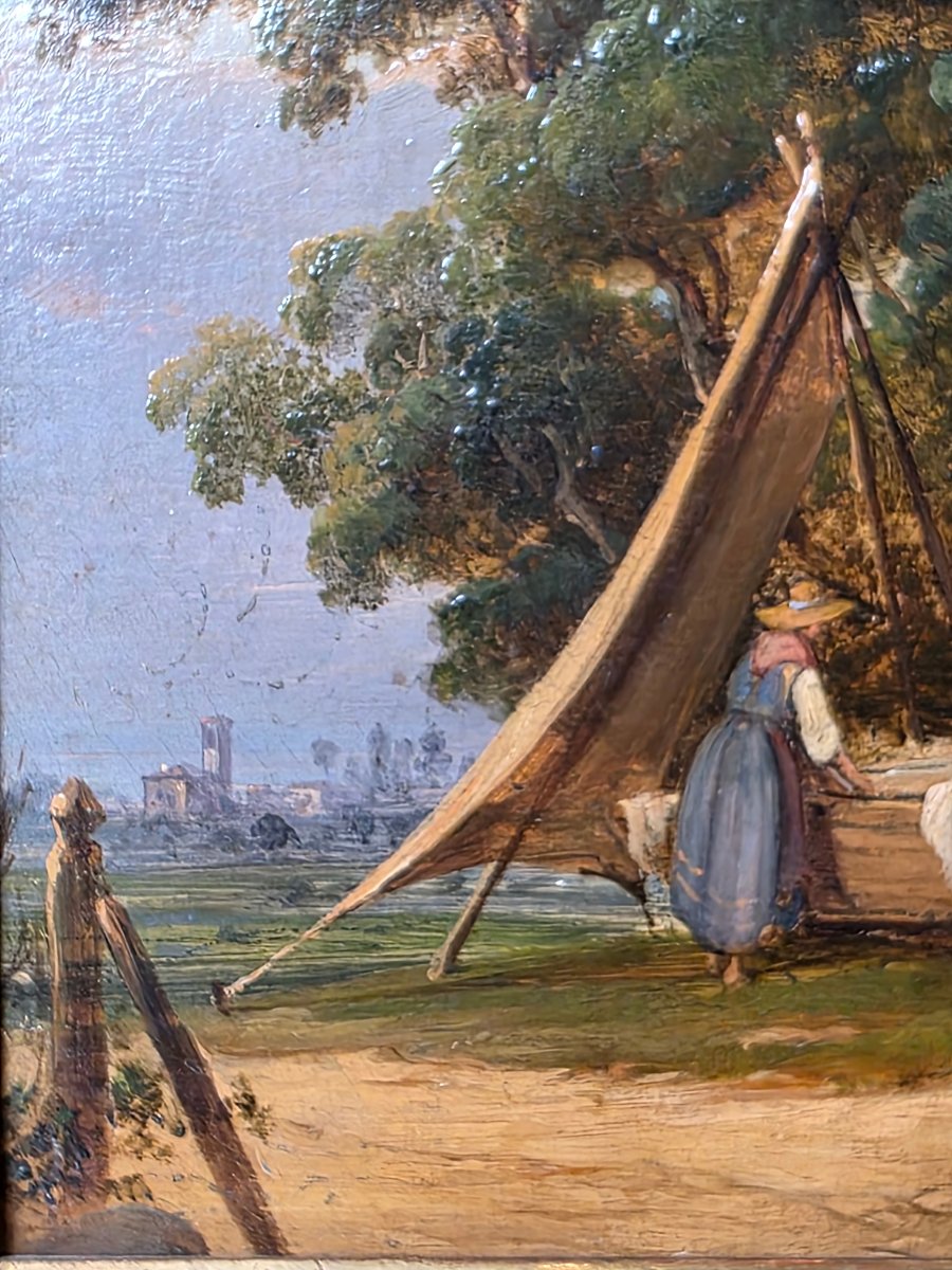 Salvatore Mazza (1819–1886) – Lavandières près d'un puits  – Huile sur carton-photo-4