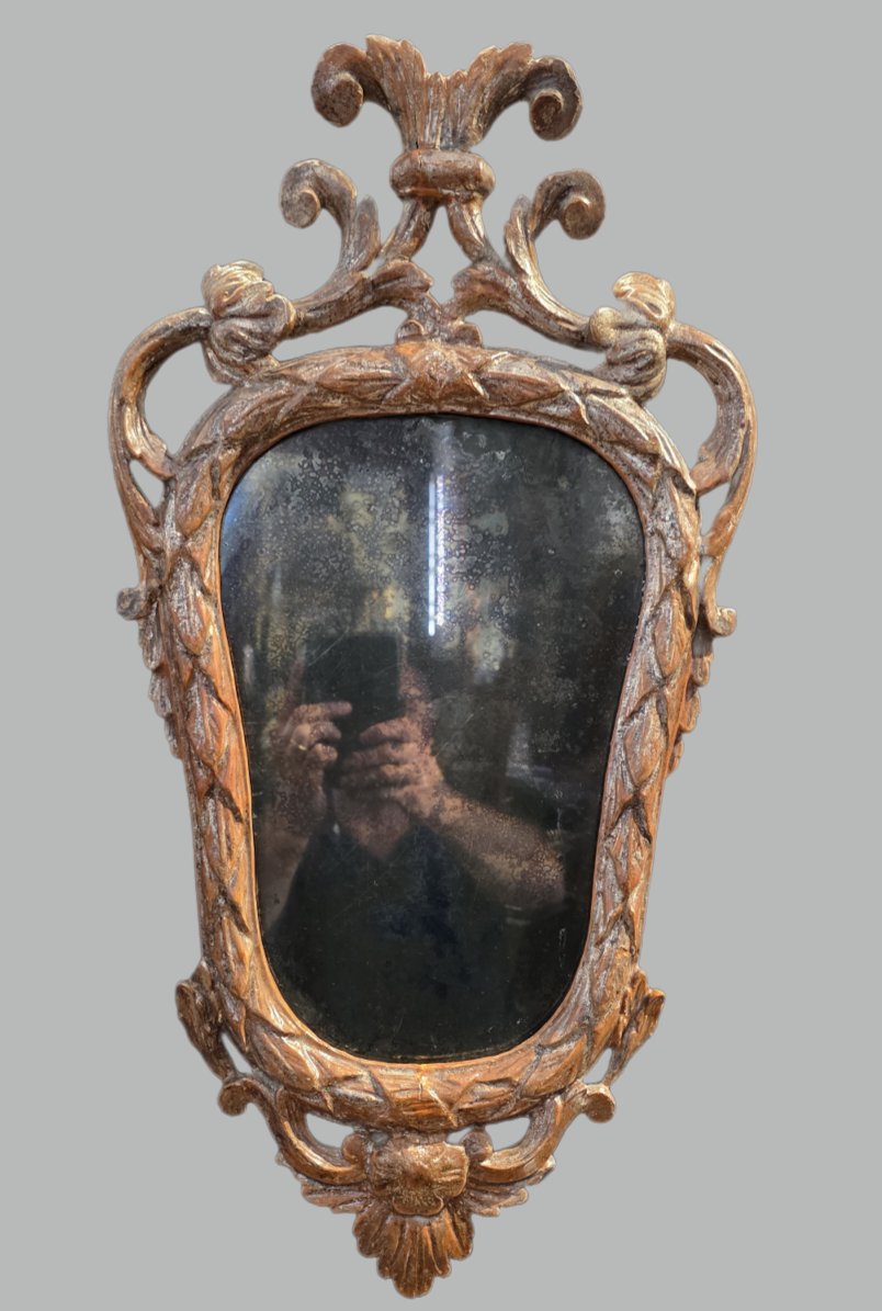 Paire de miroirs piémontais Louis XVI en bois sculpté et argenté – XVIIIe siècle-photo-2