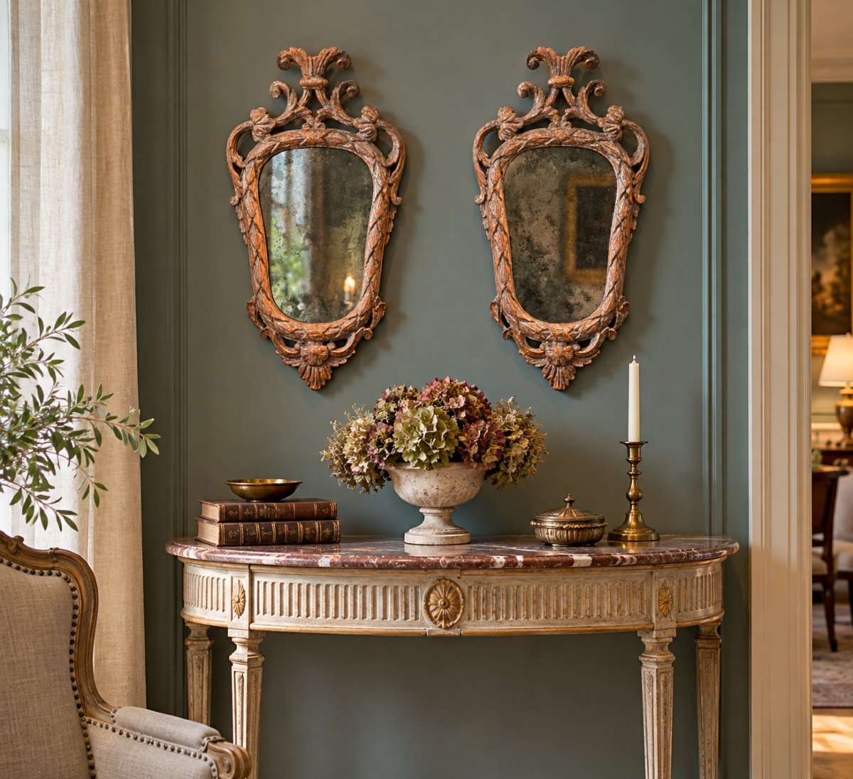 Paire de miroirs piémontais Louis XVI en bois sculpté et argenté – XVIIIe siècle-photo-3