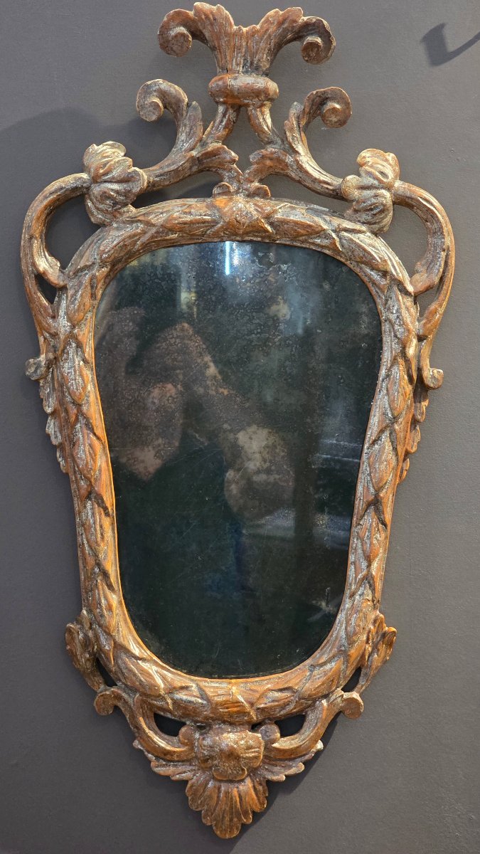 Paire de miroirs piémontais Louis XVI en bois sculpté et argenté – XVIIIe siècle-photo-4