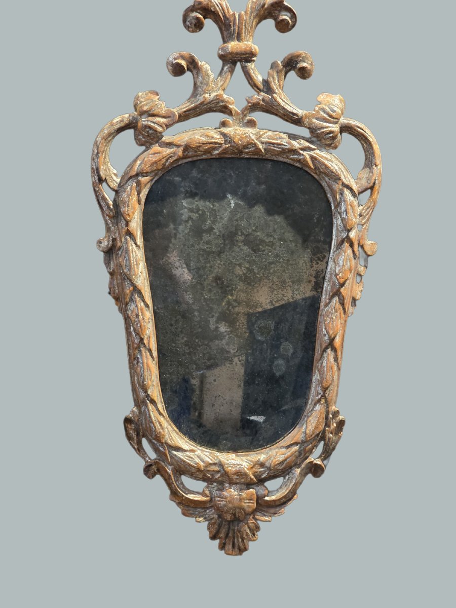 Paire de miroirs piémontais Louis XVI en bois sculpté et argenté – XVIIIe siècle-photo-2