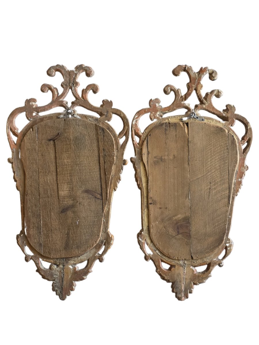 Paire de miroirs piémontais Louis XVI en bois sculpté et argenté – XVIIIe siècle-photo-4