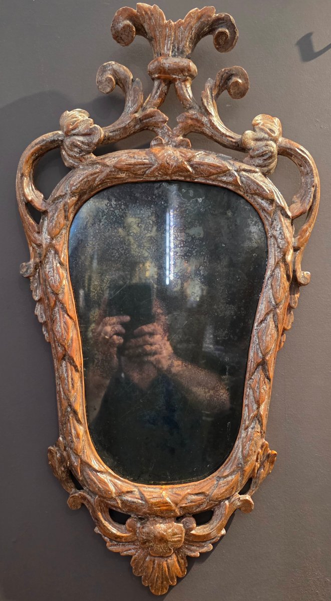 Paire de miroirs piémontais Louis XVI en bois sculpté et argenté – XVIIIe siècle-photo-6