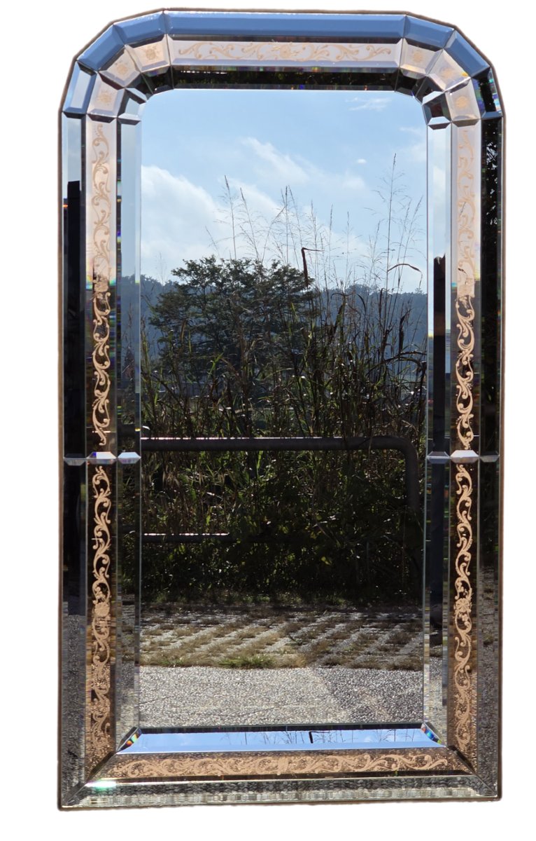 Large Venetian Mirror Made Of Cut And Engraved Glass – 1960s–1970s-photo-3