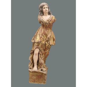 Sculpture En Bois Doré Et Polychrome, Nord De L’italie, Début Du XVIIIe Siècle