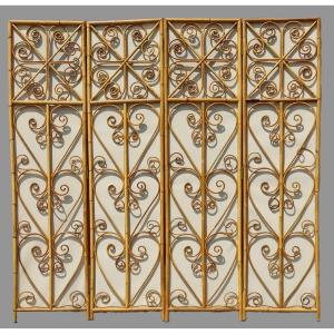 Folding Bamboo And Rattan Screen, 1950s