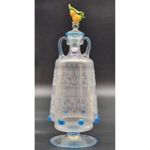 Vase vénitien en verre soufflé gravé et irisé Murano, fin XIXe – début XXe s.