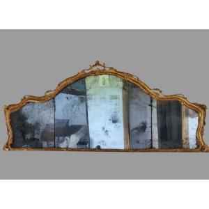 Venetian Overmantel Mirror, 18th Century, Carved And Gilt With Gold Leaf