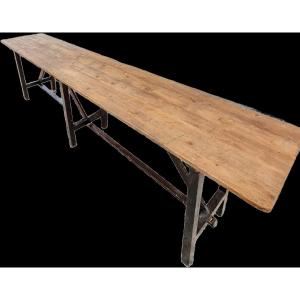 Rustic Fir Wood Table, 70s, 295 × 57 Cm