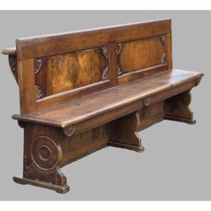 Grand banc vénitien Empire en noyer massif, début XIXe siècle
