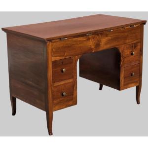 Bureau vénitien en noyer massif – début XIXe siècle, plateau coulissant et compartiments intéri