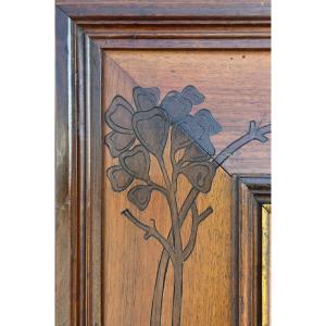 Art Nouveau Walnut Frame With Carved Floral Decoration, Early Art Deco Transition, Early 20th C