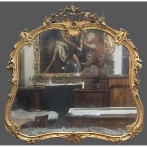 Miroir vénitien époque Charles X doré à la feuille d’or, mercure, vers 1820