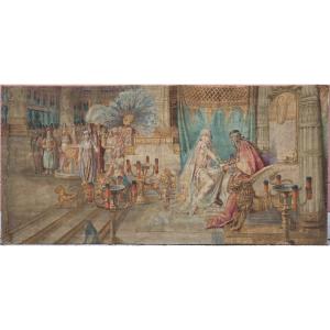 Grand Succo D’Erba Orientaliste “La Reine De Saba” D’après Fortunino Matania