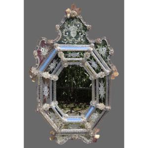 Large Venetian Mirror Made Of Engraved And Ground Murano Glass, 1950s