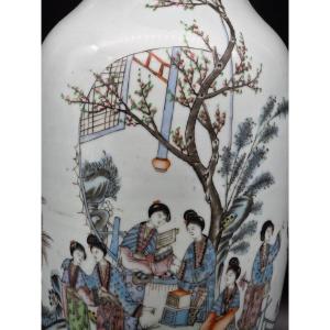 Large Chinese Porcelain Vase With Figurative Scenes And Calligraphy - H 59.5 Cm