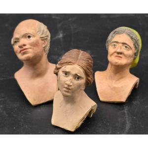 Three Shepherd Figures From A Neapolitan Nativity Scene, Made Of Polychrome Terracotta, Early 19th Century