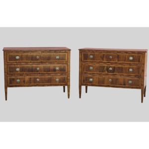 Pair Of Tuscan Louis XVI Dressers With Walnut Veneer, 18th Century