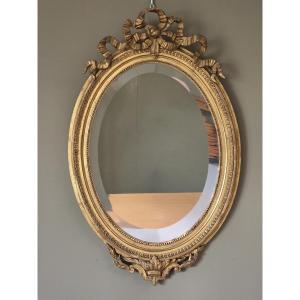 Gilded French Oval Mirror With A "love Knot" – Napoleon III Period, 19th Century