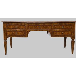 Large Neoclassical Center Desk Made Of Elm Burl, Emilia, Late 18th–early 19th Century
