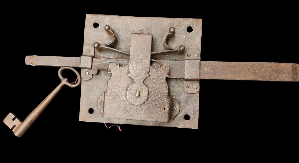 Large Wrought Iron Lock Working With Its Key