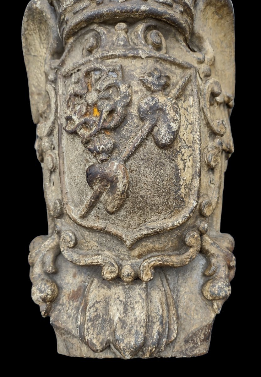 Blason En Bois Sculpté Espagne XVIIe Siècle-photo-4