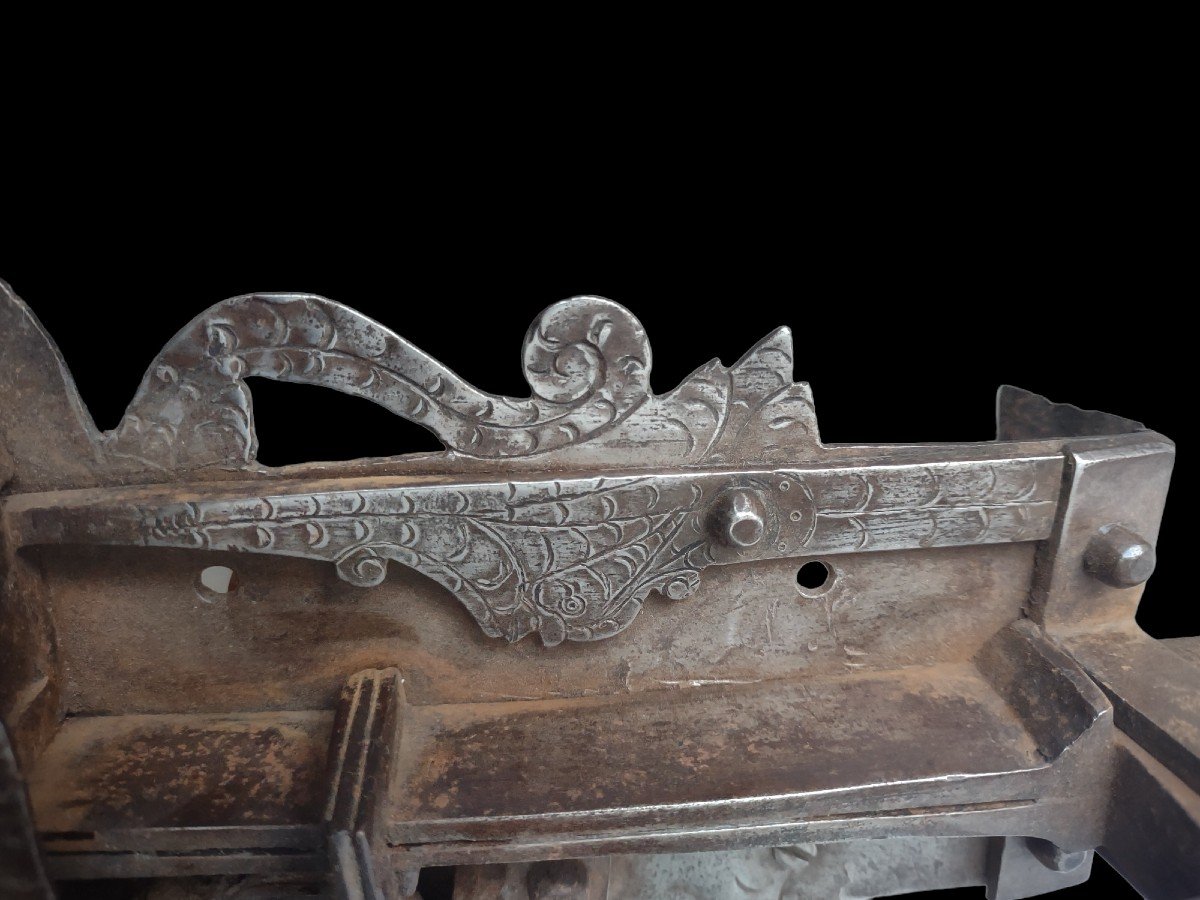 Serrure En Fer Forgé Et Ciselé, XVIIe Siècle-photo-4