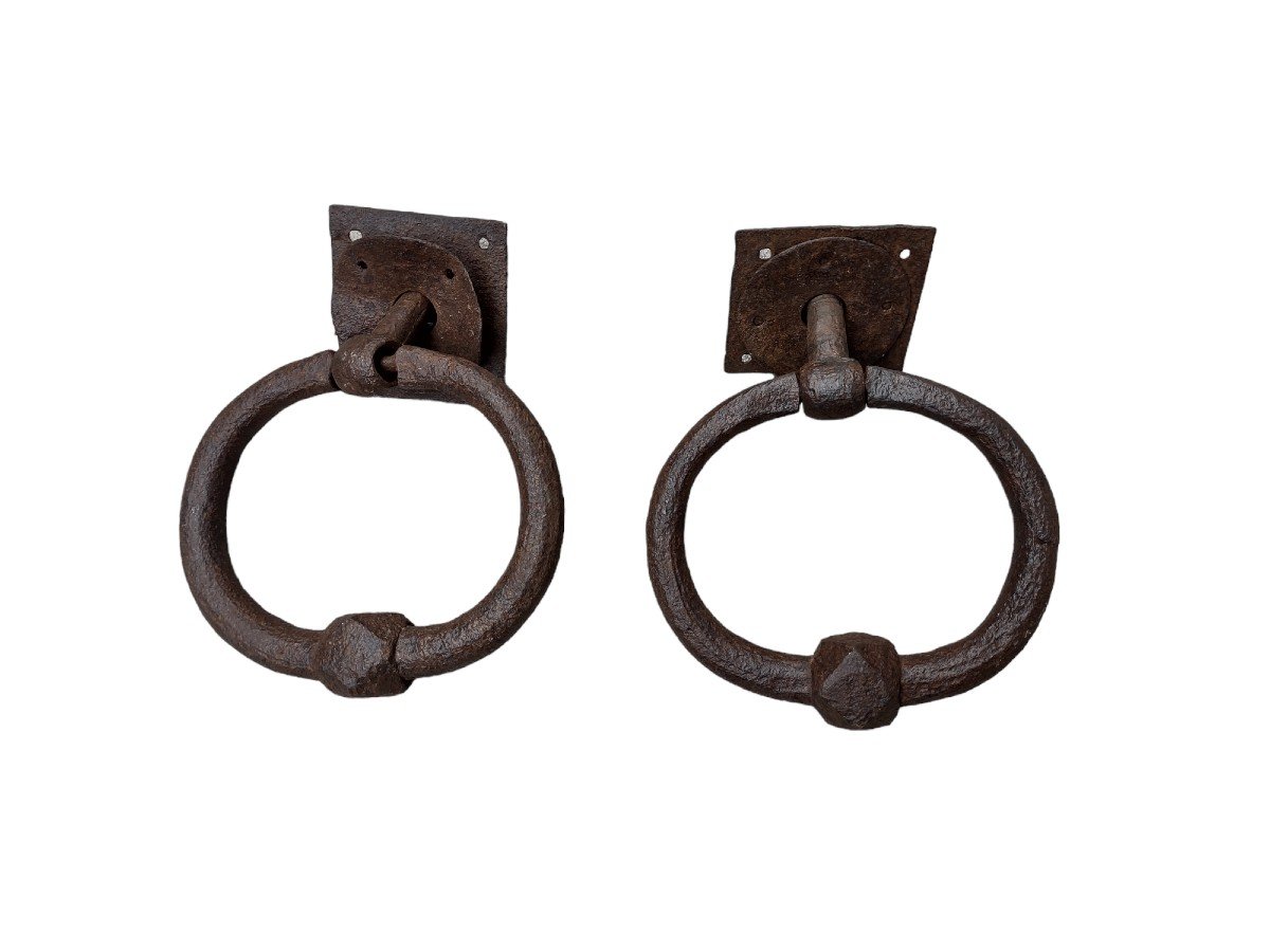 Paire d'Heurtoirs En Fer Forgé XVIIe Siècle-photo-2