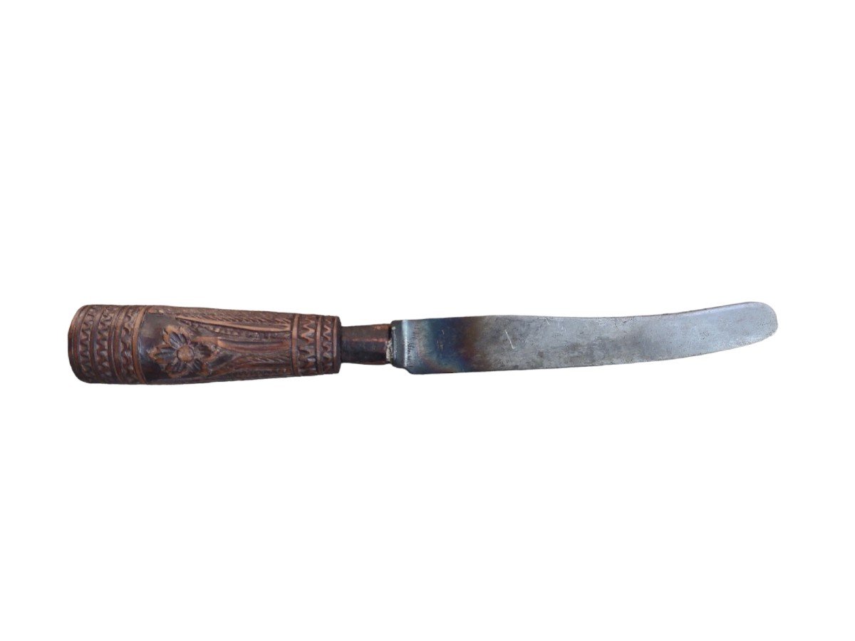 Knife With Carved Wooden Handle Solingen XIX Century-photo-4