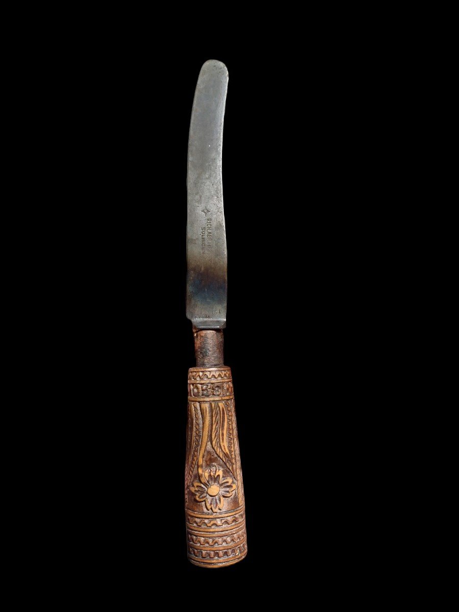 Couteau Manche En Bois Sculpté Solingen XIXe Siècle-photo-1