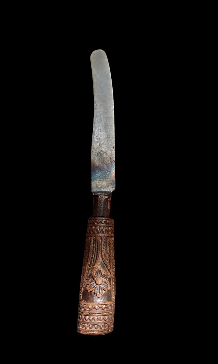 Knife With Carved Wooden Handle Solingen XIX Century