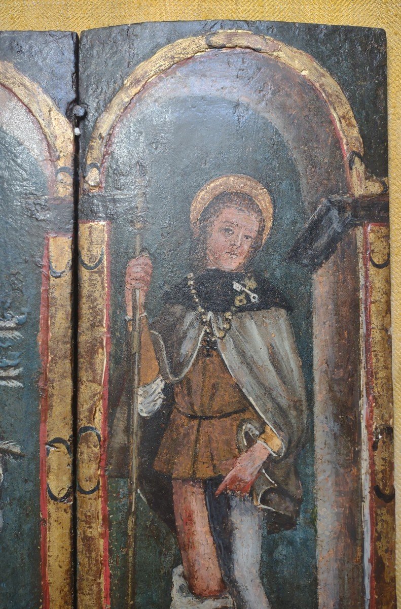 "saint Sebastian" And "saint" Pair Of Oil-on-board Predels, Central Italy 16th Cent-photo-5