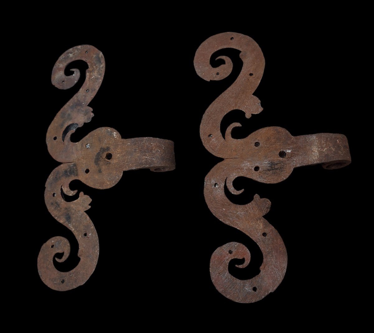 2 Wrought Iron Hinges Early XVIII Century-photo-2