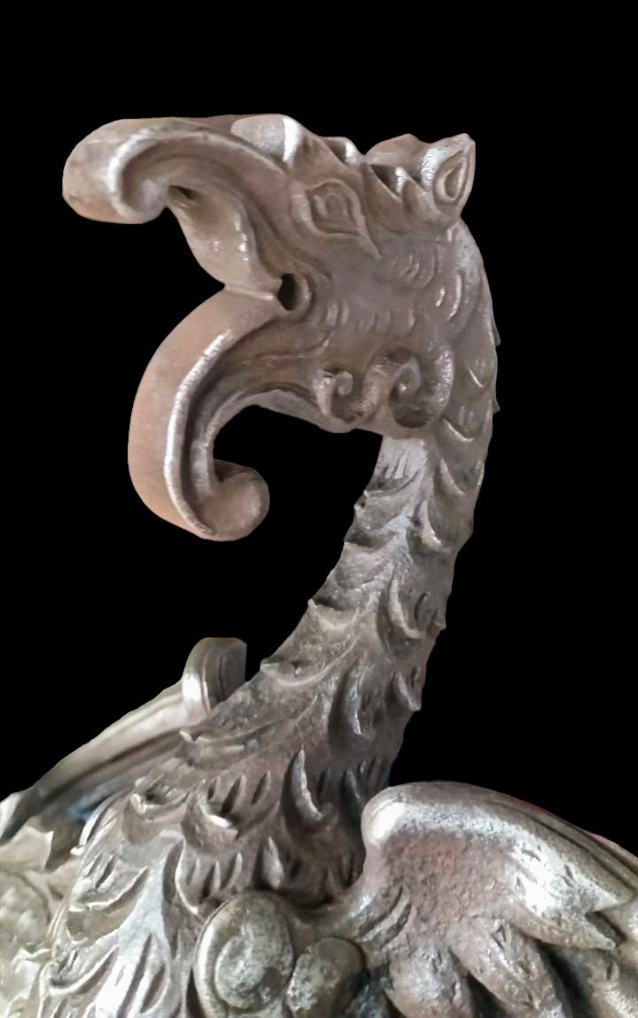 Huge Neo-gothic Door Knocker In Richly Sculpted Forged Iron-photo-4