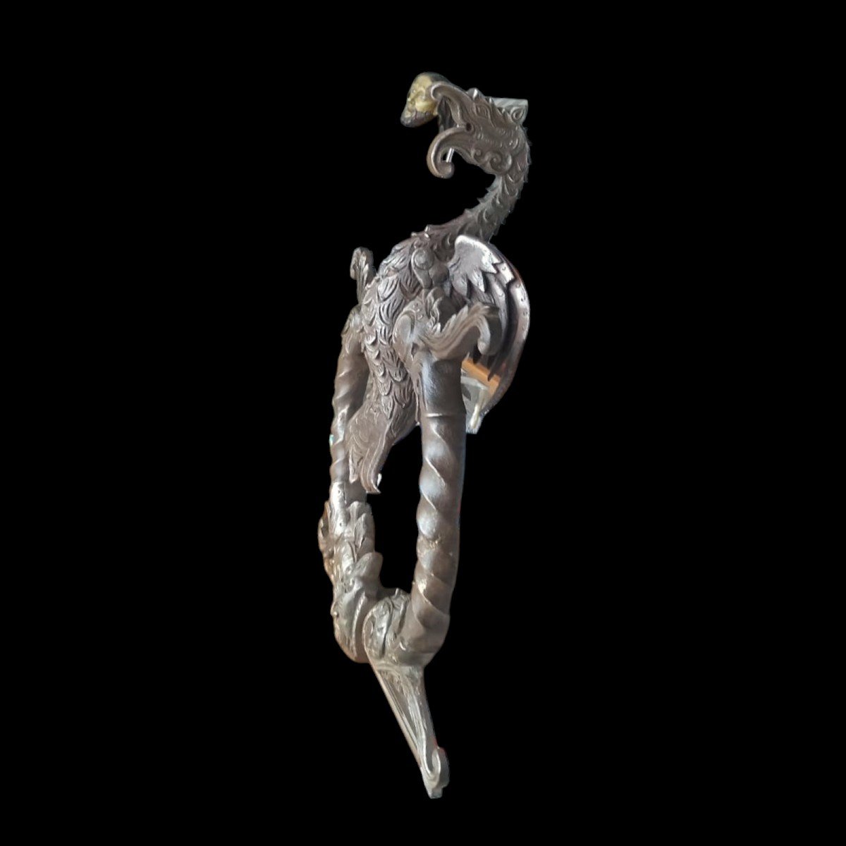 Huge Neo-gothic Door Knocker In Richly Sculpted Forged Iron-photo-2