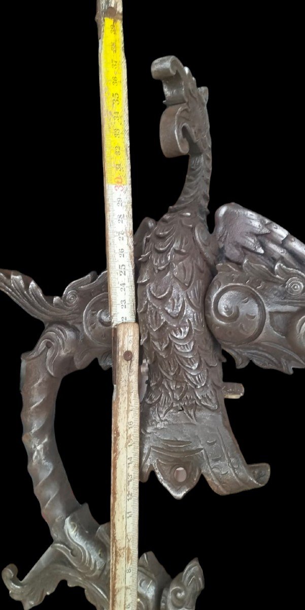 Huge Neo-gothic Door Knocker In Richly Sculpted Forged Iron-photo-3