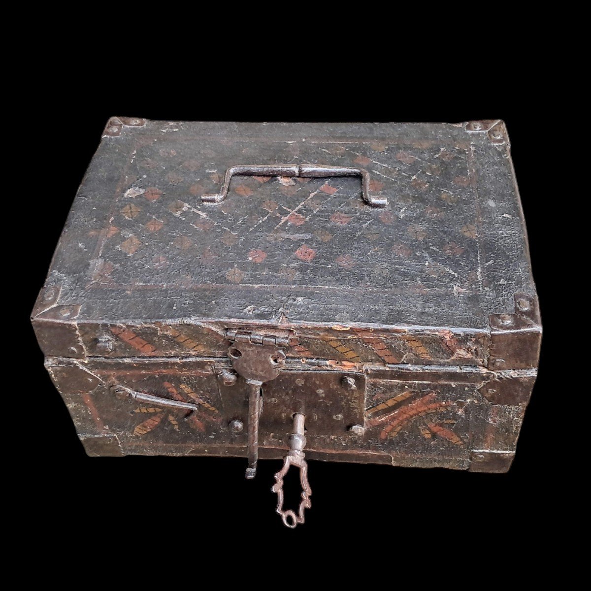 Renaissance Wooden Casket Covered In Painted Leather