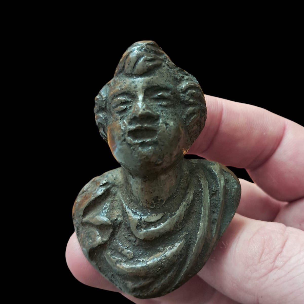 Paire De Boutons Anthropomorphes En Bronze Renaissance Italienne-photo-5