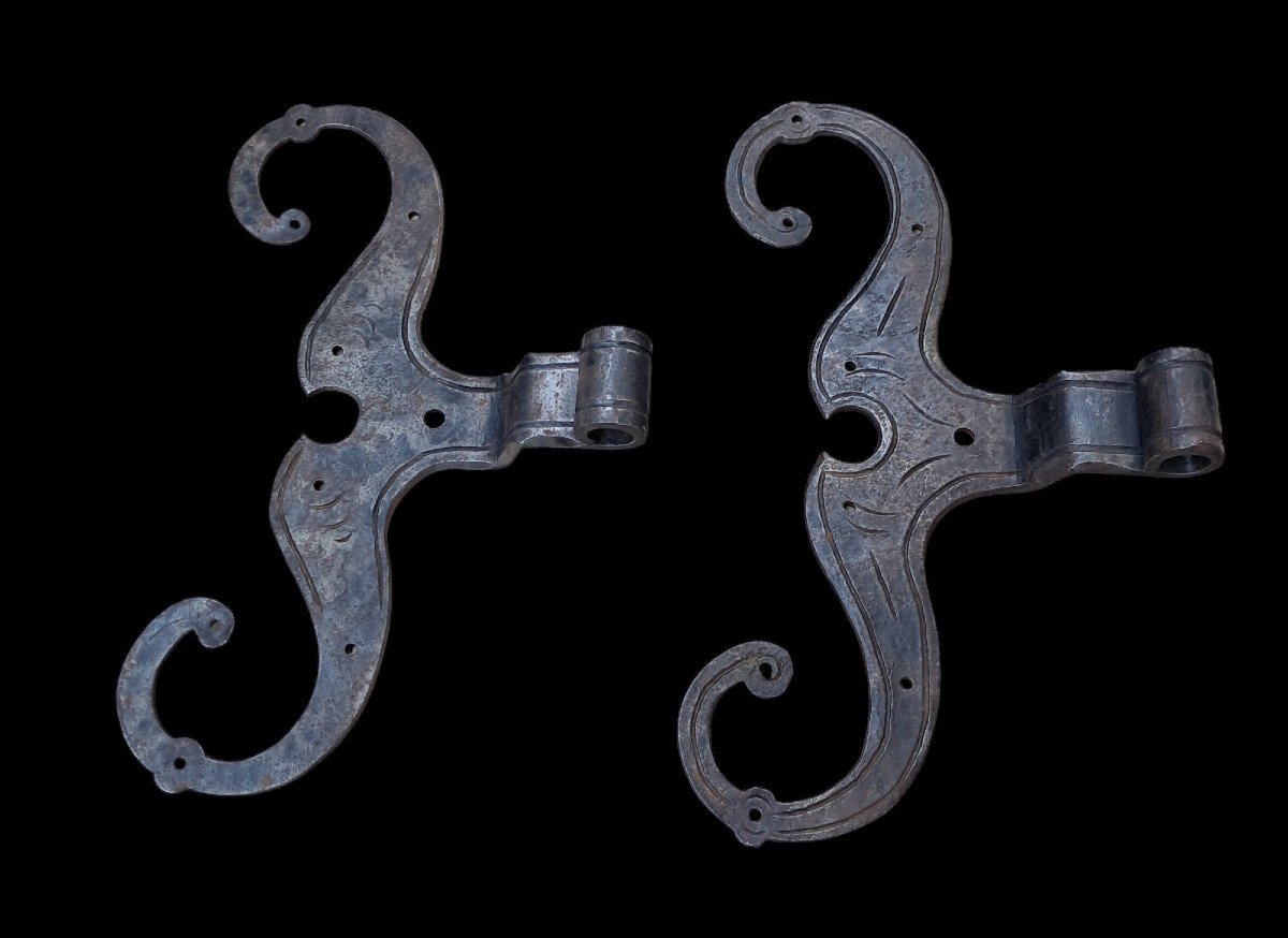 Paire De Grandes Pentures Moustache XVIIe Siècle-photo-4