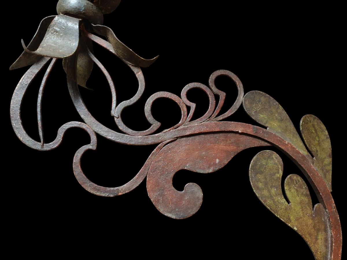 Paire De Appliques En Fer Forgé Et Peint XVIIe Siècle-photo-3