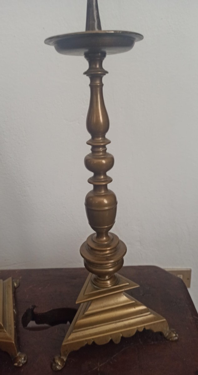 Paire De Pique-cierge En Bronze Italiens-photo-3
